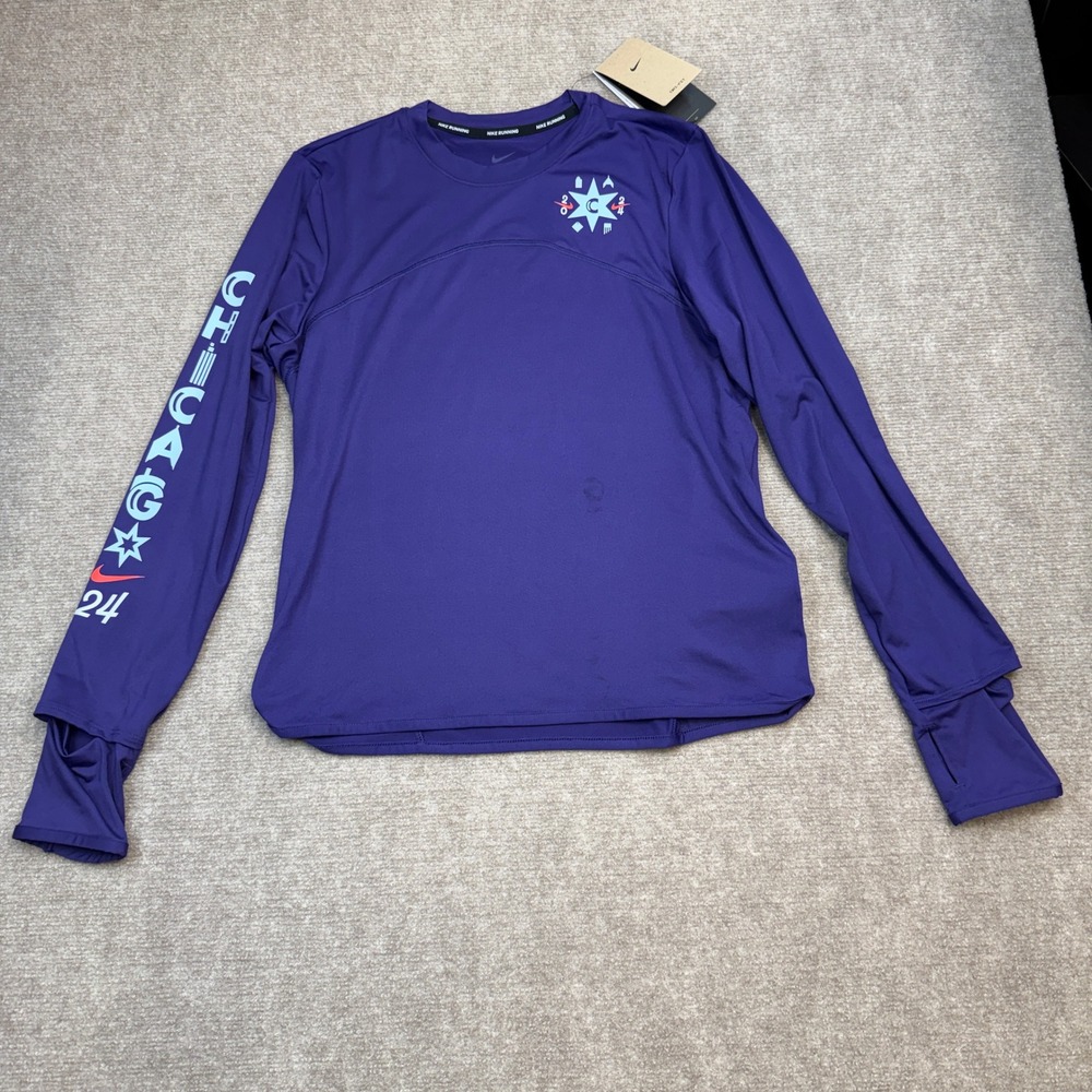 Nike FV6191-521 Women's M Purple Dri-Fit Chicago Marathon Long Sleeve w/ STAINS